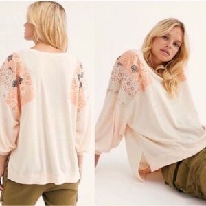 Free People Feeling It Tee Slouchy Boho Long Sleeve Patchwork Bandana